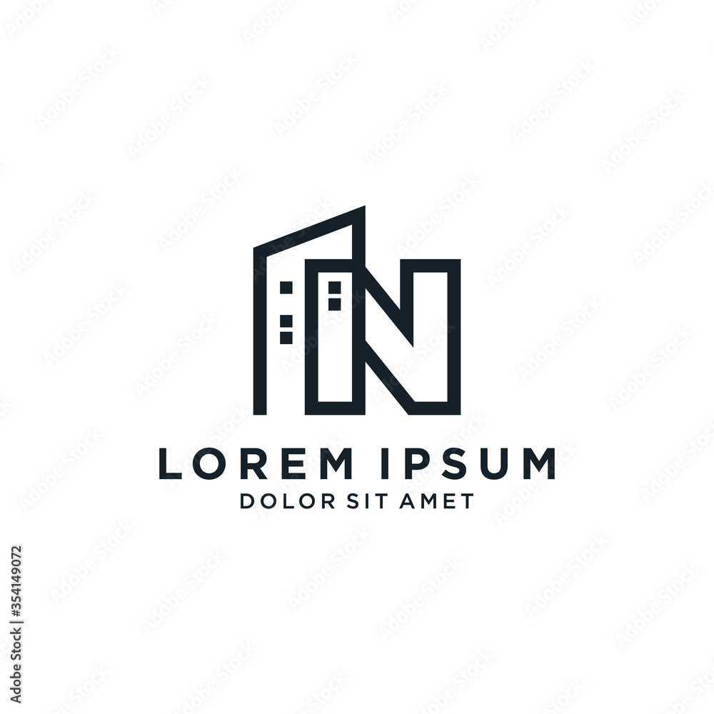Letter N With Building For Construction Company Logo Letter N With Building For Construction Company Logo
