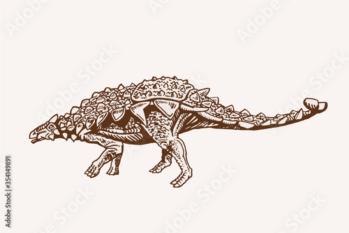 Graphical vintage Silvisaurus   ,sepia background, vector illustration, lizard