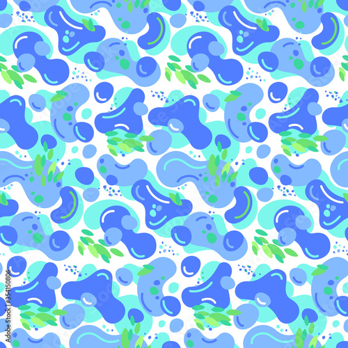 Colorful fluid colorful fun bubbles background. Seamless vector pattern.