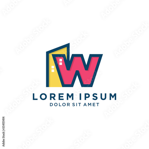 Free Download Letter W With Colorful Building For Construction Company Logo - GFXLoad