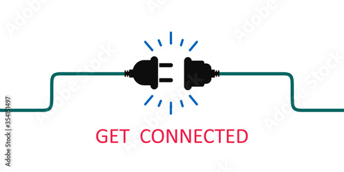 Get connected, electric socket with a plug. Connection and disconnection concept. Electric plug and outlet socket unplugged. Wire, cable of energy connected – stock vector
