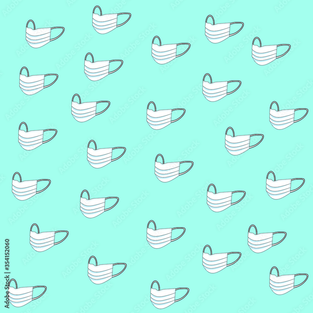Medical mask background. White medical masks on blue background. Pandemic Сoronavirus COVID-19, 2019-nCoV pattern concept. Hand Drawn vector illustration. Medical mask background. White medical masks on blue background. Pandemic Сoronavirus COVID-19, 2019-nCoV pattern concept. Hand Drawn vector illustration.