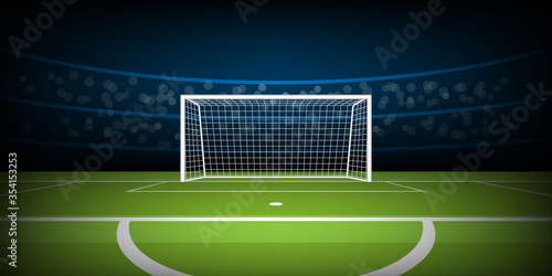 Football stadium arena, football goal on penalty position, vector illustration