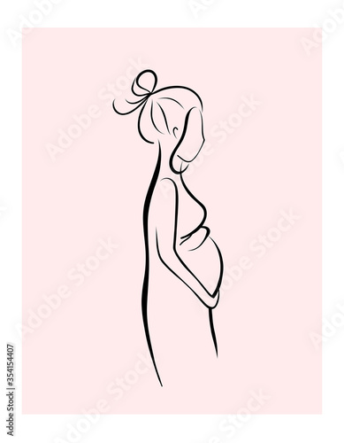 Illustration of a pregnant girl silhouette, vector illustration on a flat style
