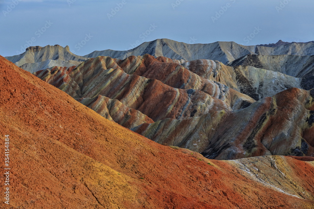 Seven-Color-Mountain landform from Colorful-Clouds Observation Deck. Zhangye Danxia-Qicai Scenic Spot-Gansu-China-0904