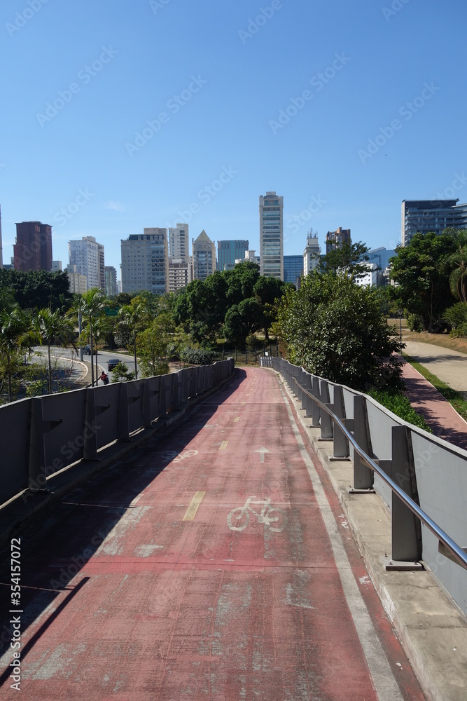 Sao Paulo/Brazil: bicycle path and cityscape