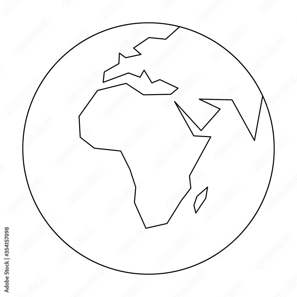 Simplified outline Earth globe with map of World focused on Africa. Vector illustration Simplified outline Earth globe with map of World focused on Africa. Vector illustration
