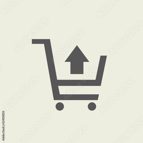 Black take out from cart icon with up arrow, simple commerce shopping flat design vector pictogram vector for app ads logotype web website button ui ux interface elements isolated on white background