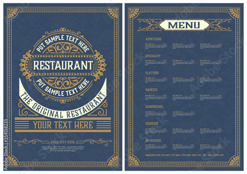 Vintage Menu with classic and premium ornaments