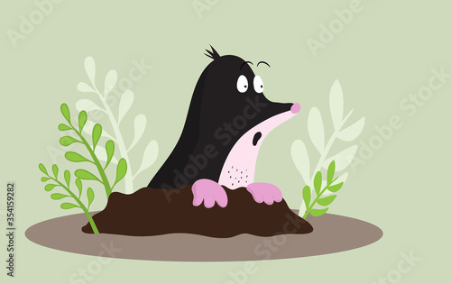 Mole looks  in surprise. Cartoon humor
