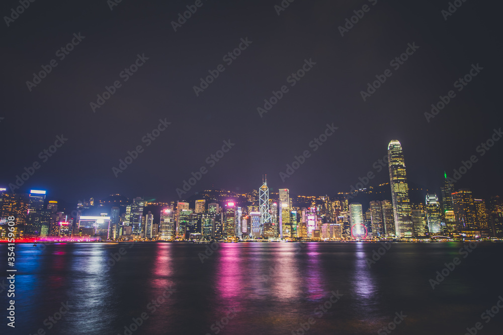 Hong Kong Skyscrapers Reflecting Off the Water at Night Hong Kong Skyscrapers Reflecting Off the Water at Night