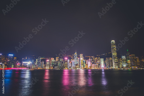 Hong Kong Skyscrapers Reflecting Off the Water at Night