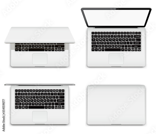 Isolated laptop with open and closed screen on white background