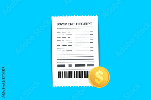 Shop receipt with barcode. Paper check, reciepts and financial-check. Invoice sign. A receipt the sale of goods or provision of a service. The concept of receiving a check about payment