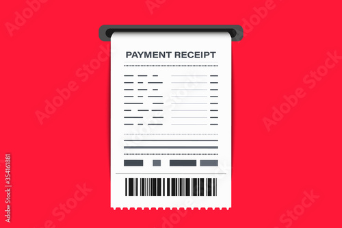 Shop receipt with barcode. Paper check, reciepts and financial-check. Invoice sign. A receipt the sale of goods or provision of a service. The concept of receiving a check about payment