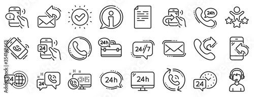 Set of Callback or feedback, Call support and Chat message icons. Processing line icons. 24 hour service, Call centre, 24/7. Telephone callback, support message, feedback phone center. Vector