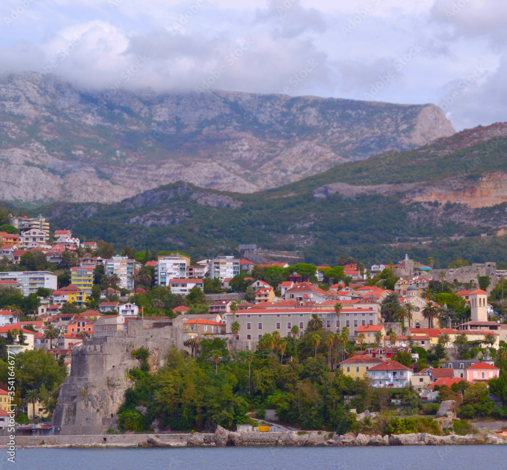 View from the yacht to the city of Montenegro.
