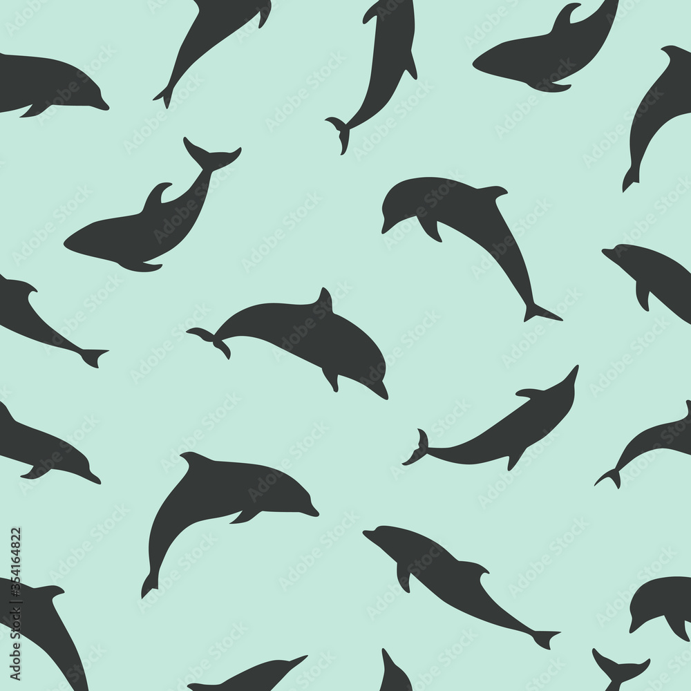 Vector seamless pattern with dolphins. Dolphin Silhouette Vector seamless pattern with dolphins. Dolphin Silhouette