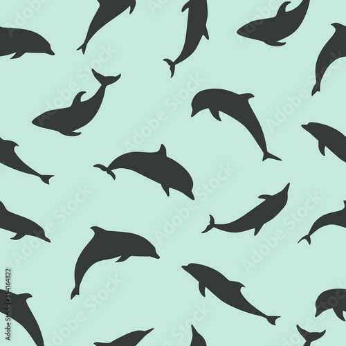 Vector seamless pattern with dolphins. Dolphin Silhouette