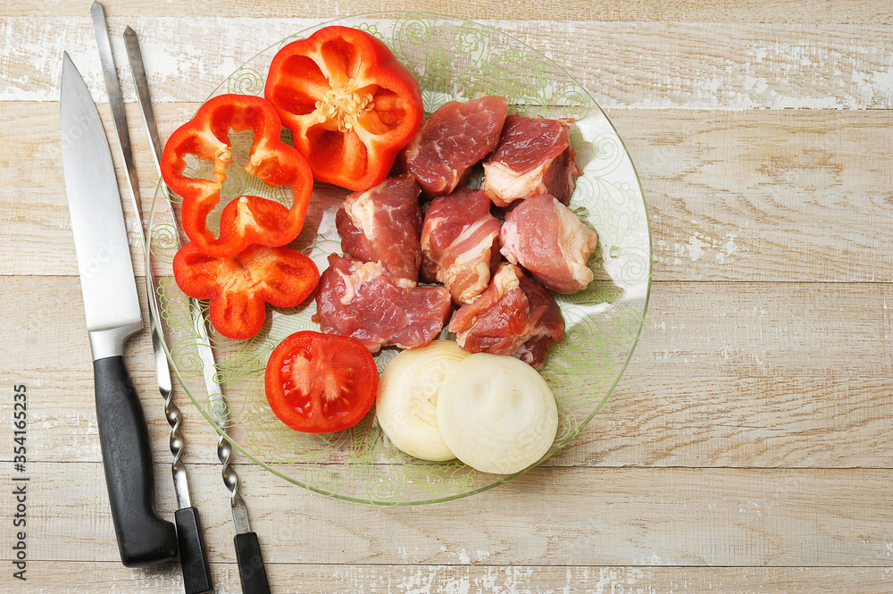 raw meat for cooking shashlik- cut into pieces raw meat for cooking shashlik- cut into pieces