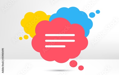 Speech bubble icon. Chat message sign. Talk, speak symbol. Communication balloon template. Support or contact icon. Talking, thinking chat bubble. Thought sign. Colorful dialog elements. Vector