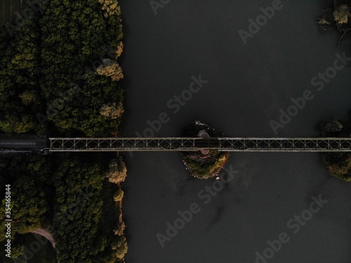 Aerial view of a bridge over the river in northern Italy.