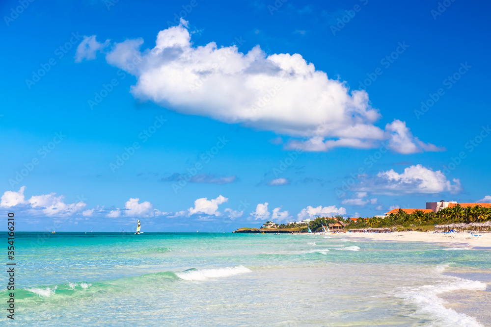 Beautiful atlantic tropical beach of Varadero in Cuba. Vacation background.