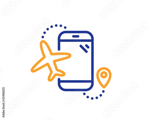 Flights application line icon. Airplane phone app sign. Airport information symbol. Colorful thin line outline concept. Linear style flights application icon. Editable stroke. Vector