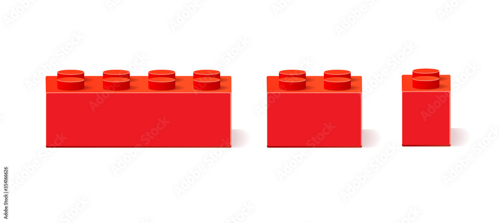 Set of realistic vector constructor details in red on a white background. Parts of different lengths with editable objects Set of realistic vector constructor details in red on a white background. Parts of different lengths with editable objects