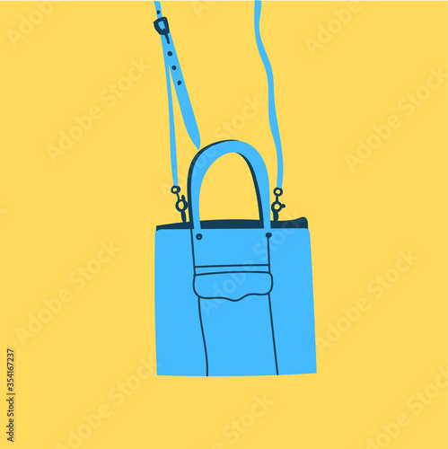 Women's bag icon on an isolated background. Fashionable bag, accessory. Flat illustration. Glamour. The blue backpack. Vector.