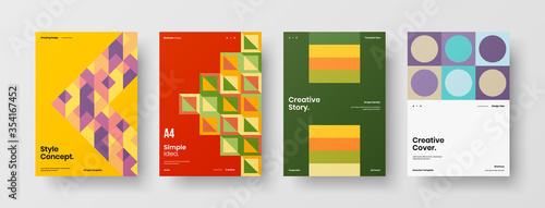 Company identity brochure template collection. Business presentation vector A4 vertical orientation front page mock up set. Corporate report cover abstract geometric illustration design layout bundle.