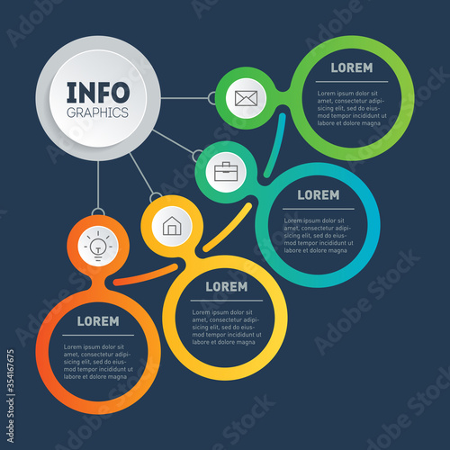 Business presentation or infographics concept with 4 steps. Diagram. Info graphic of technology or education process with four options. Segmented Annual report.