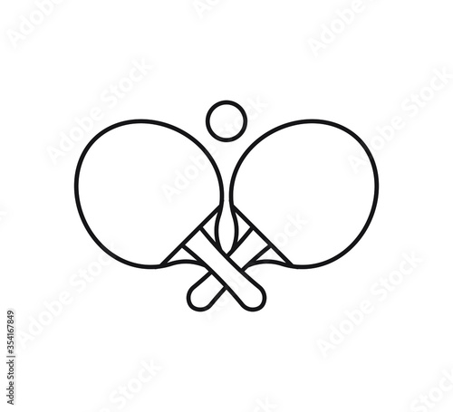 Vector flat outline ping pong table tennis crossed rackets and ball icon isolated on white background