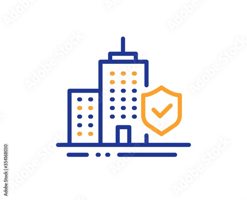 Apartment insurance hand line icon. Risk coverage sign. Building protection symbol. Colorful thin line outline concept. Linear style apartment insurance icon. Editable stroke. Vector