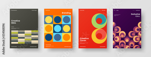 Company identity brochure template collection. Business presentation vector A4 vertical orientation front page mock up set. Corporate report cover abstract geometric illustration design layout bundle.