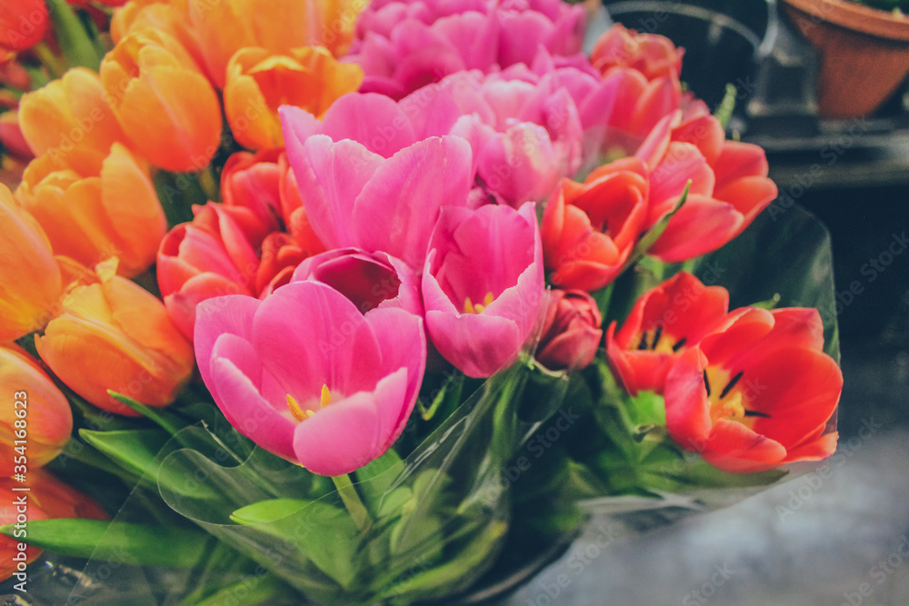 Obraz premium Vibrant Tulips at the Flower Market