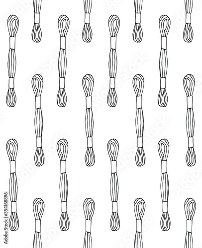 Vector seamless pattern of hand drawn sketch doodle embroidery floss threads isolated on white background