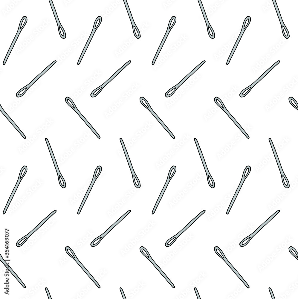 Naklejka premium Vector seamless pattern of gray colored hand drawn doodle sketch sew embroidery needle isolated on white background