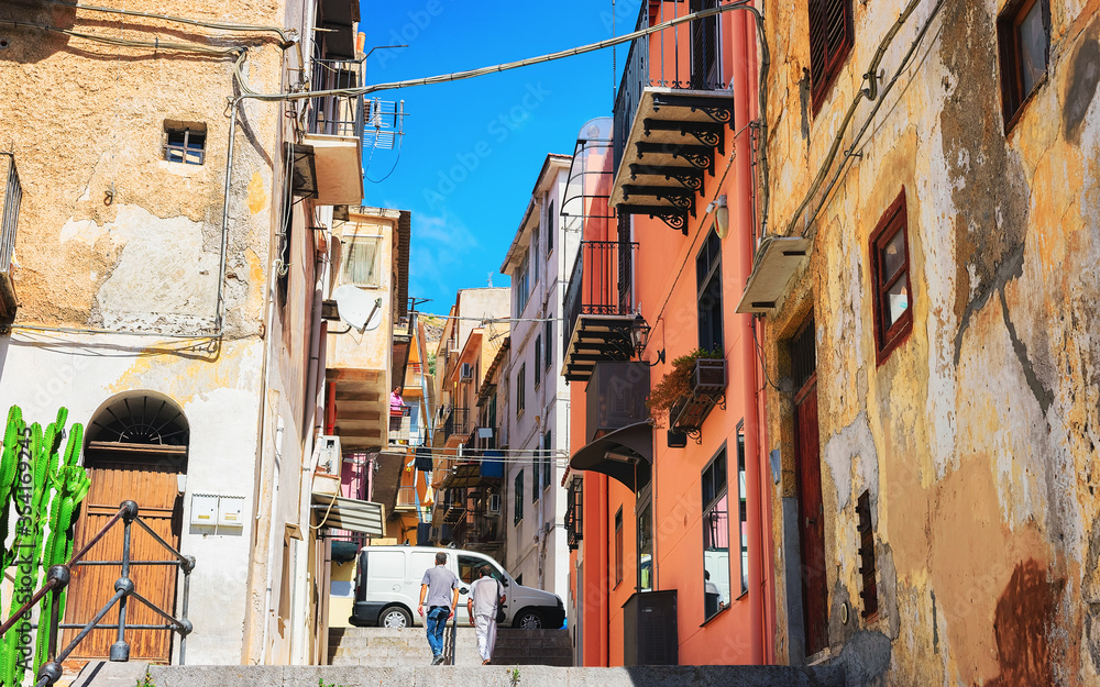 Cozy street in Monreale town Sicily reflex