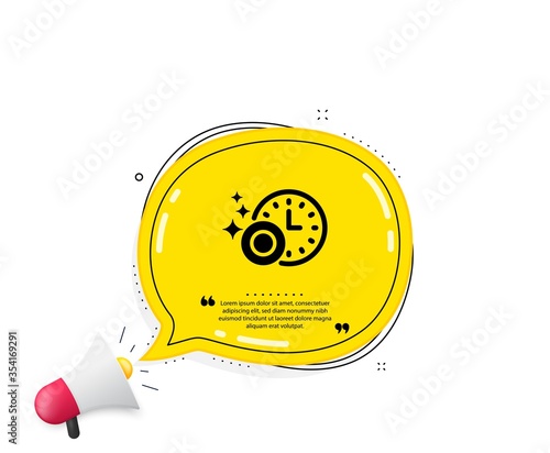 Cleaning dishes with Time icon. Quote speech bubble. Dishwasher sign. Clean tableware sign. Quotation marks. Classic dishwasher timer icon. Vector