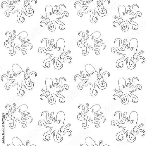 Vector seamless pattern of hand drawn doodle sketch octopus isolated on white background