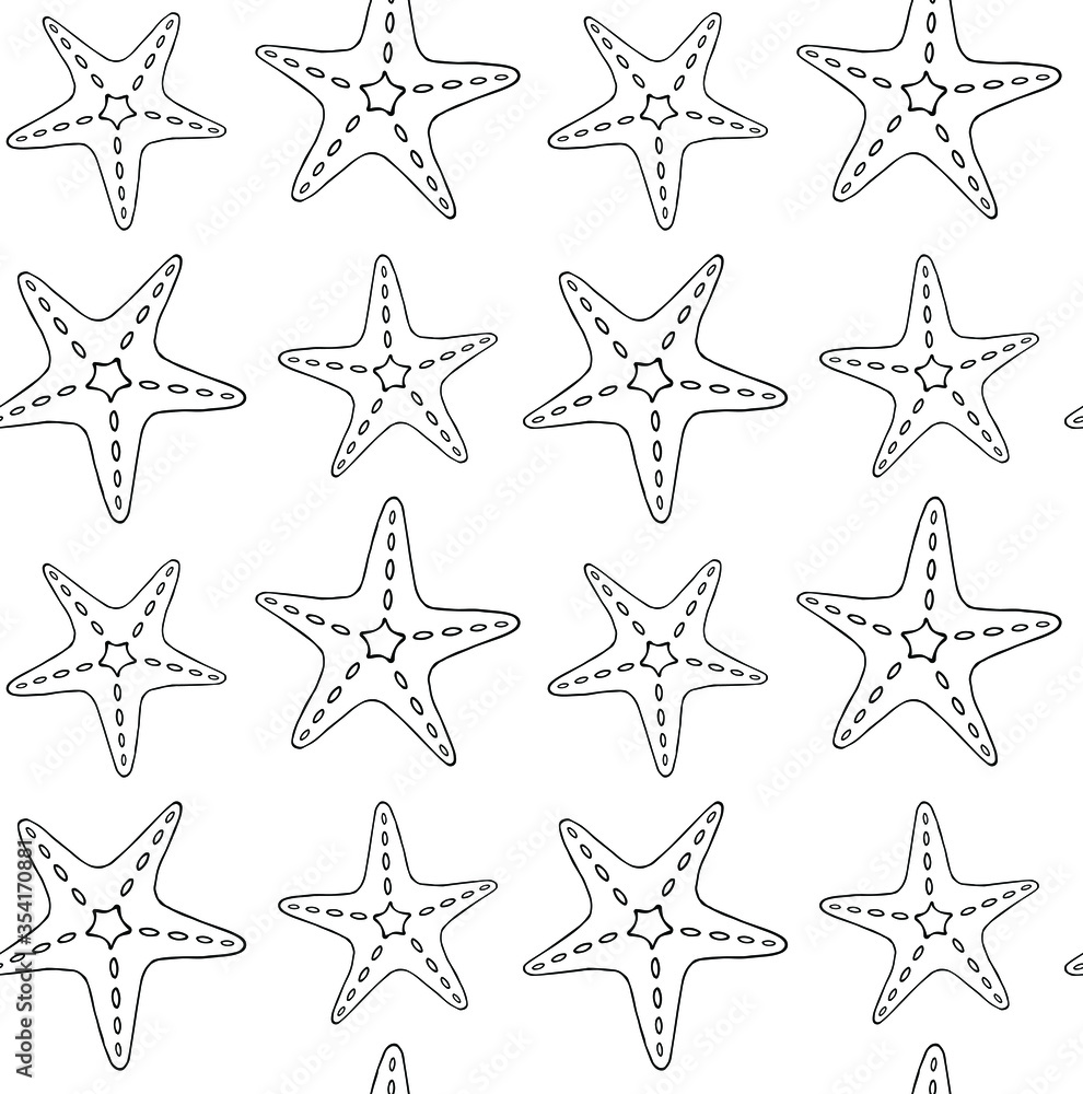 Vector seamless pattern of hand drawn doodle sketch sea star starfish isolated on white background