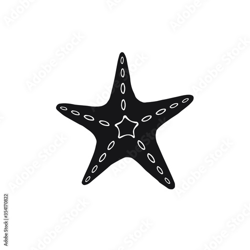 Vector hand drawn doodle sketch black sea star starfish isolated on white background