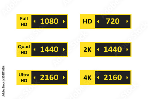 Hd, 2k and 4k set icon in simple flat. Vector isolated illustration.