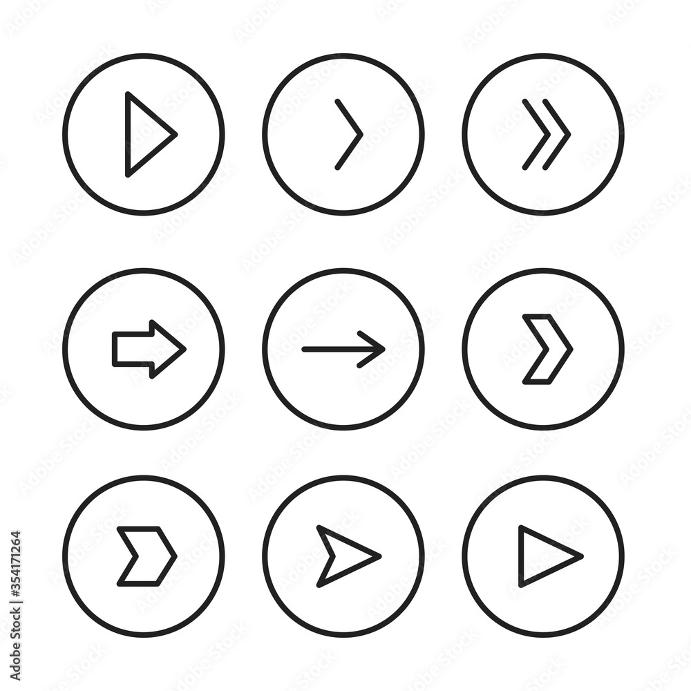 Arrow in round icon set for your design. Vector right concept in flat
