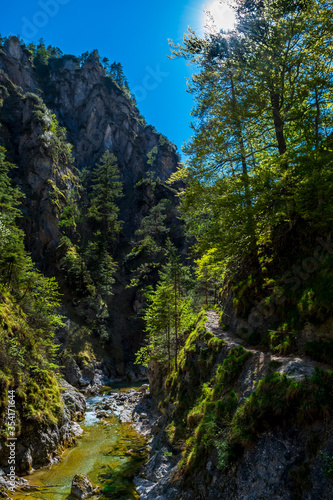 Hiking Trail Beneath Wild Mountain River In Ötschergräben in Austria © grafxart