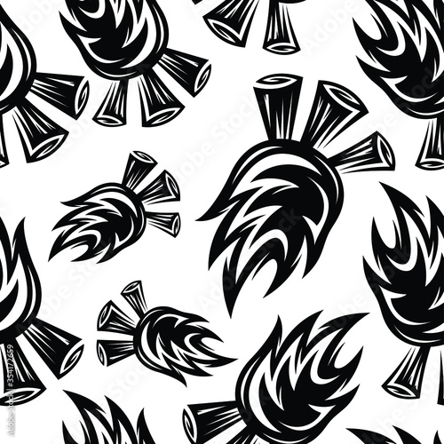 pattern seamless of campfire in style vintage, retro, engraved. - vector illustrations