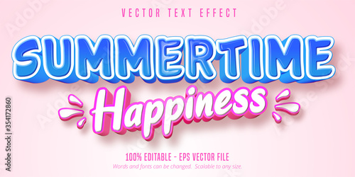 Summertime happiness text, comic style editable text effect