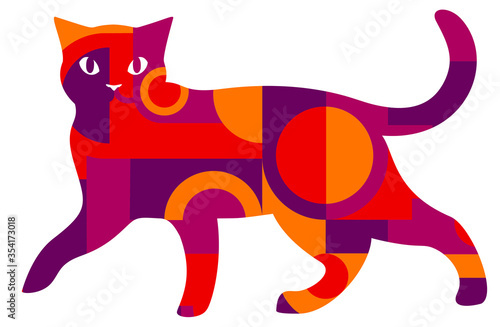 Wallpaper Mural A walking cat filled with geometric pattern, colourful silhouette isolated on white, vector illustration. Torontodigital.ca