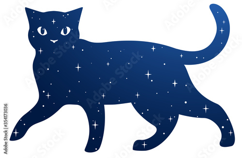 Wallpaper Mural A walking cat filled with stars, black silhouette isolated on white, vector illustration. Torontodigital.ca